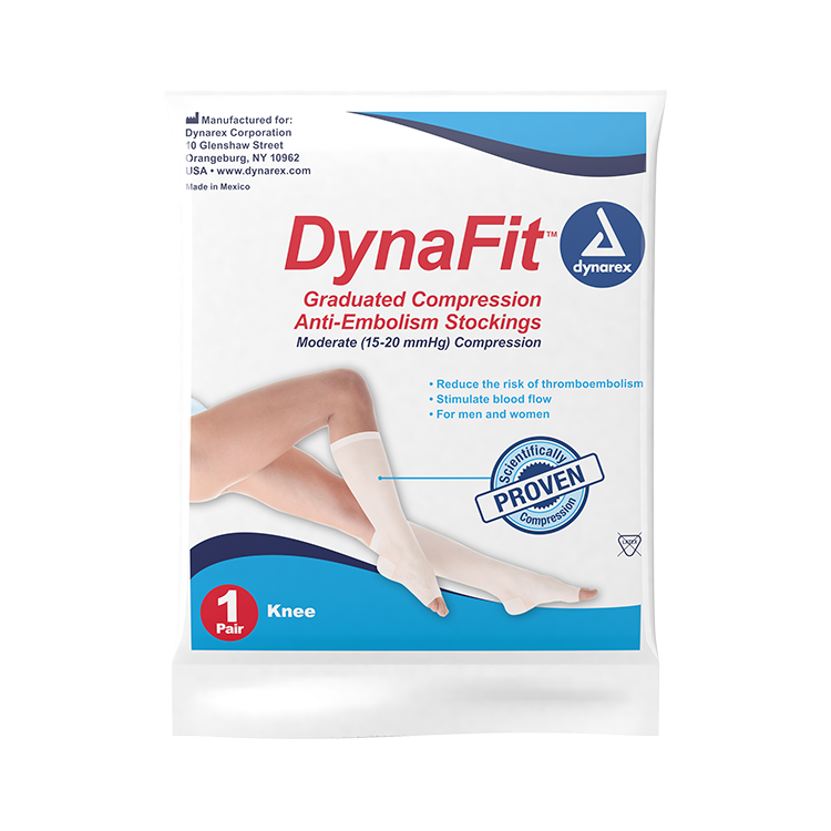 Dynarex DynaFit Compression Stockings - Knee, Medium, 12pairs/bx, 5bxs/case (60 Pairs)