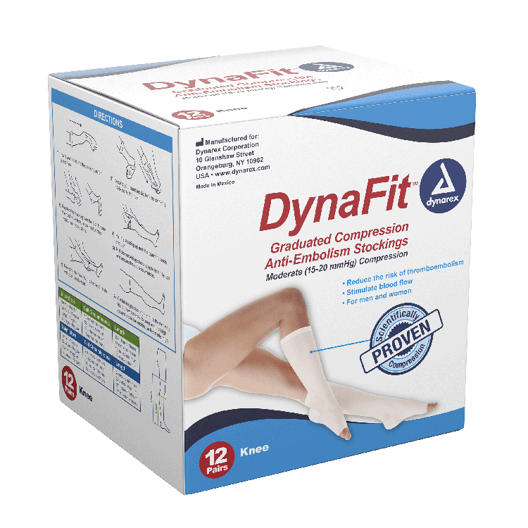 Dynarex DynaFit Compression Stockings - Knee, Medium, 12pairs/bx, 5bxs/case (60 Pairs)