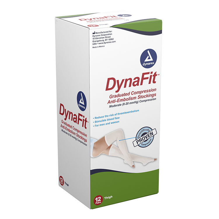 Dynarex DynaFit Compression Stockings - Thigh, Large, 12pairs/bx, 5bxs/case (60 Pairs)