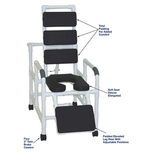 MJM International 193-SSDE-TP Reclining Padding Shower Chair With Open Front Soft Seat And Elevated Leg Extension, 325 Lbs Weight Capacity