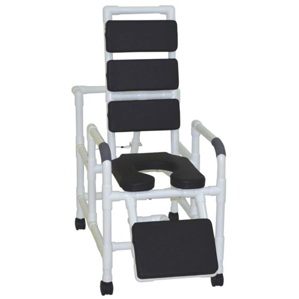 MJM International 193-SSDE-TP Reclining Padding Shower Chair With Open Front Soft Seat And Elevated Leg Extension, 325 Lbs Weight Capacity