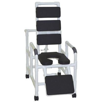 MJM International 193-SSDE-TP Reclining Padding Shower Chair With Open Front Soft Seat And Elevated Leg Extension, 325 Lbs Weight Capacity