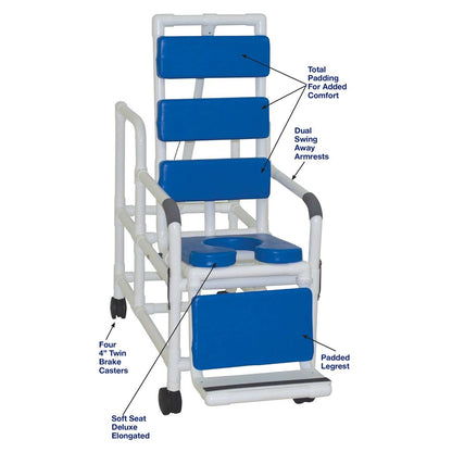 MJM International 193-TIS-TP Tilt "N" Space Shower Chair Open Front Soft Seat, Total Padding, Buckle Safety Belt, 250 Lbs Weight Capacity