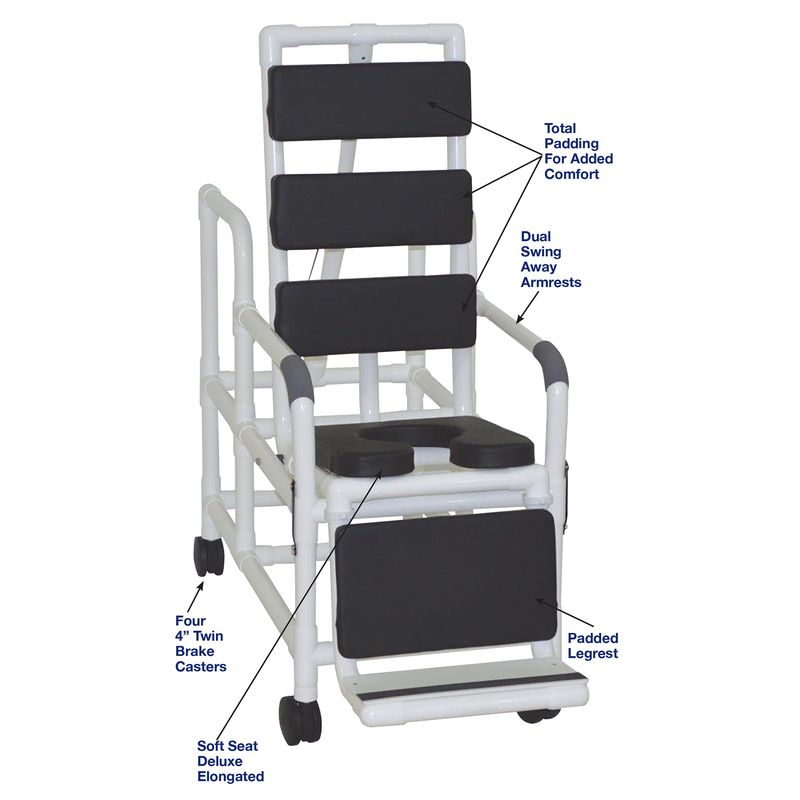 MJM International 193-TIS-TP Tilt "N" Space Shower Chair Open Front Soft Seat, Total Padding, Buckle Safety Belt, 250 Lbs Weight Capacity