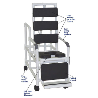 MJM International 193-TIS-TP Tilt "N" Space Shower Chair Open Front Soft Seat, Total Padding, Buckle Safety Belt, 250 Lbs Weight Capacity