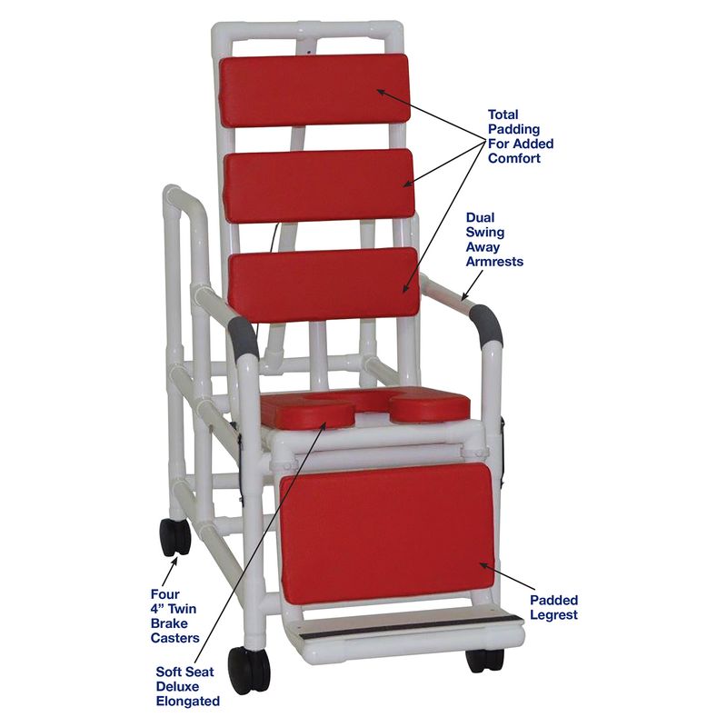 MJM International 193-TIS-TP Tilt "N" Space Shower Chair Open Front Soft Seat, Total Padding, Buckle Safety Belt, 250 Lbs Weight Capacity