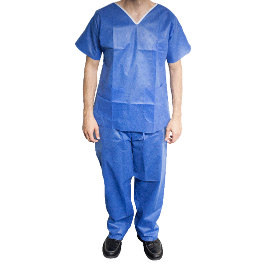 Dynarex Disposable Scrub Shirt, V-Neck - X-Large, Light Blue (30 Count)