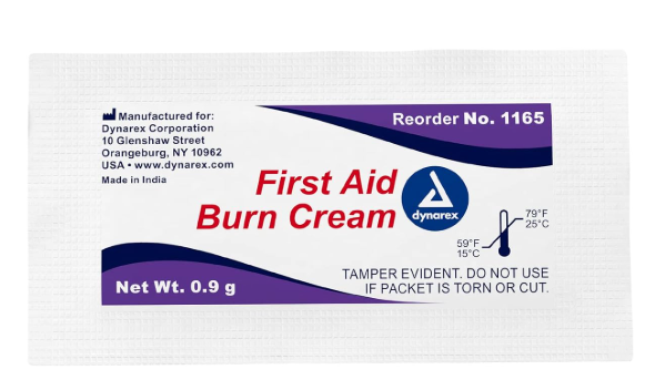 Dynarex First Aid Burn Cream, 0.9 g Foil Packet, 144/bx, 12bxs/case (1728 Count)