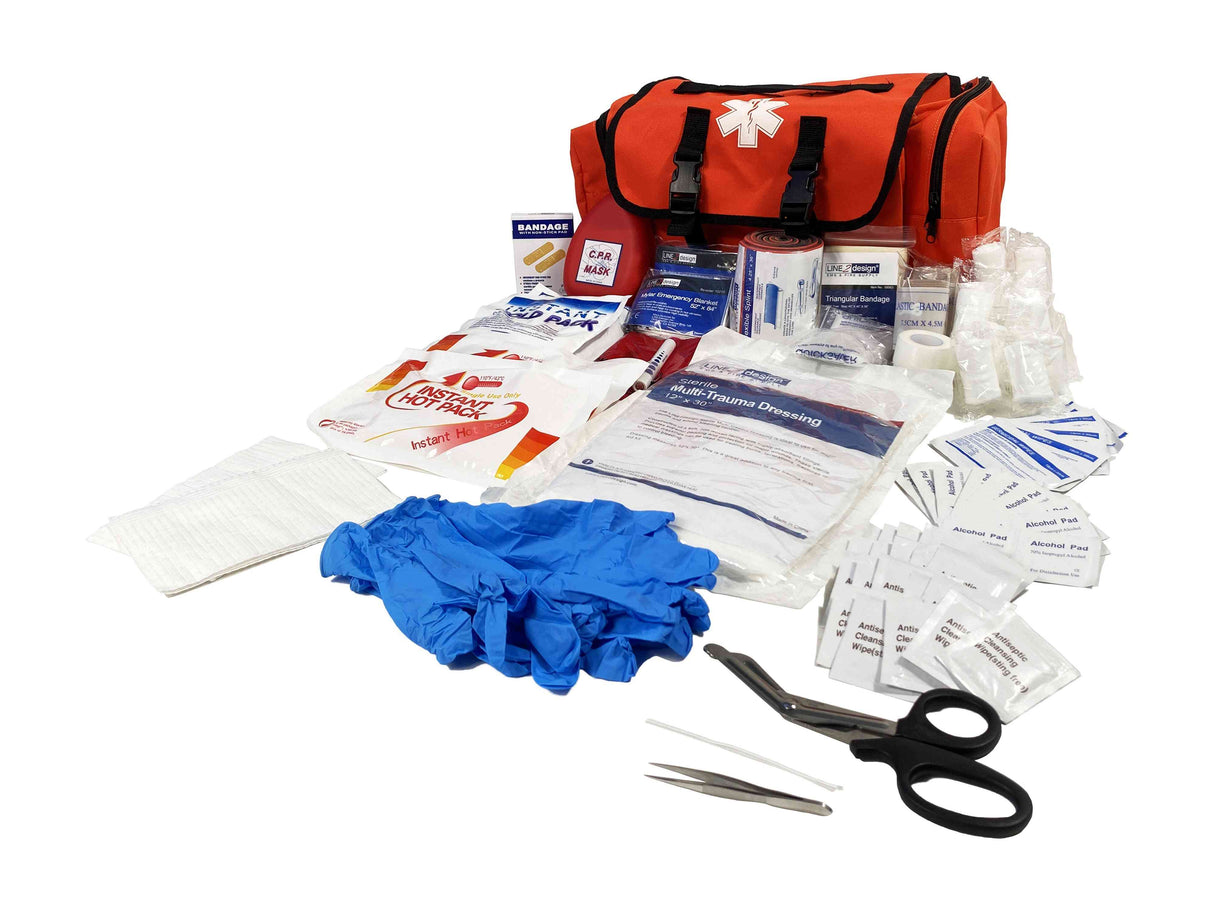 LINE2design Emergency First Aid Responder Kit Medical EMS Economic Fully Stocked Bag For All Emergencies - Orange