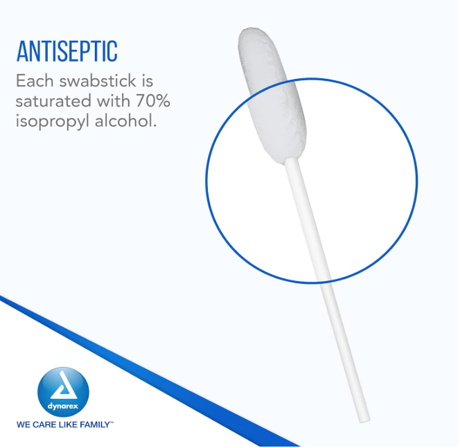 Dynarex Alcohol Swabsticks, 4", 1 Swabstick per Packet, 10bxs/case (500 Count)