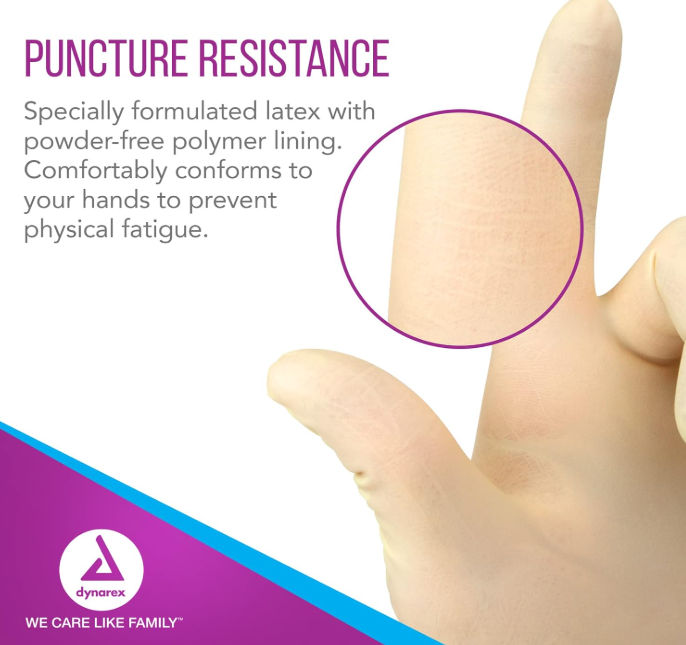 Dynarex Sterile Latex Surgical Gloves, 4 Mil Thick, Powder-Free, 50prs/bx, 4bxs/cs (200 Count)