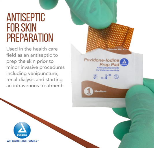 Dynarex Povidone Iodine Prep Pad, Medium, 100/bx, 10bxs/case (1000 Count)