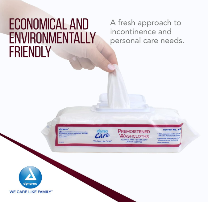 Dynarex DynaCare Premoistened Adult Washcloths, 8" x 12" Soft Pack Refill, 12pks/case (600 Count)