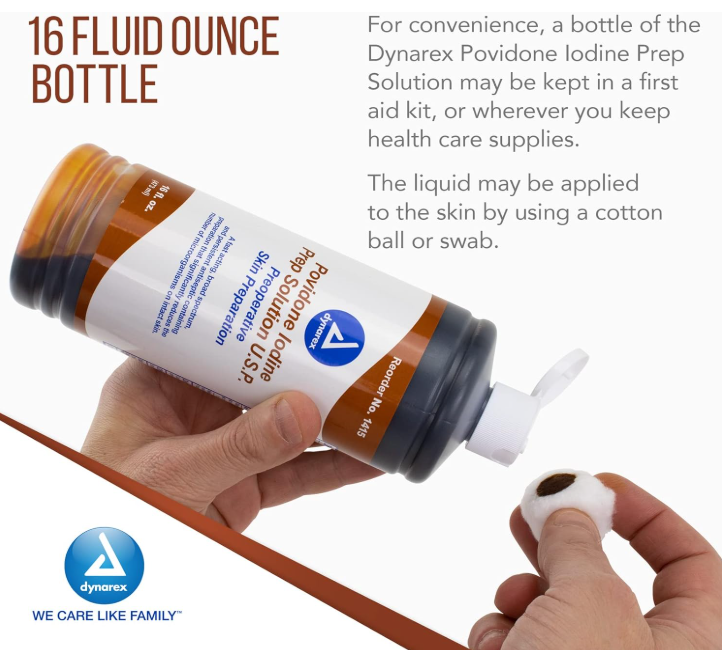 Dynarex Povidone Iodine Prep Solution, 16 oz. Bottle, 24bot/case (24 Count)