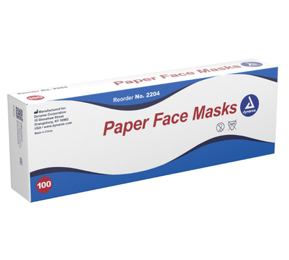 Dynarex Paper Face Mask, White - 100ea/bx, 10bxs/cs (1000 Count)
