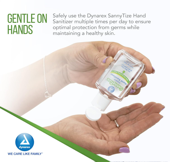 Dynarex Instant Hand Sanitizer, 2 oz. Square Bottle, 24bot/bx, 6bxs/case (144 Count)
