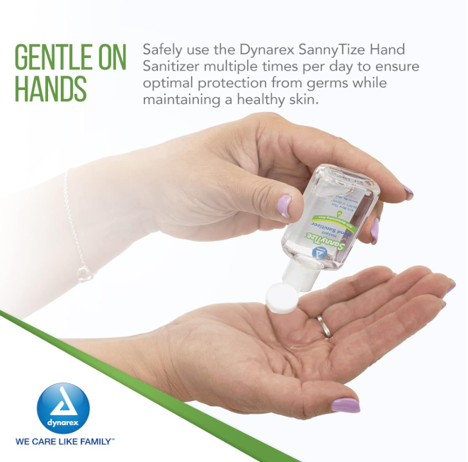 Dynarex Instant Hand Sanitizer, 1 oz. Square Bottles, 24bot/bx, 6bxs/case (144 Count)