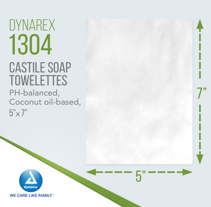 Dynarex Castile Soap Towelettes, 5" x 7", 100ea/bx, 10bxs/case (1000 Count)