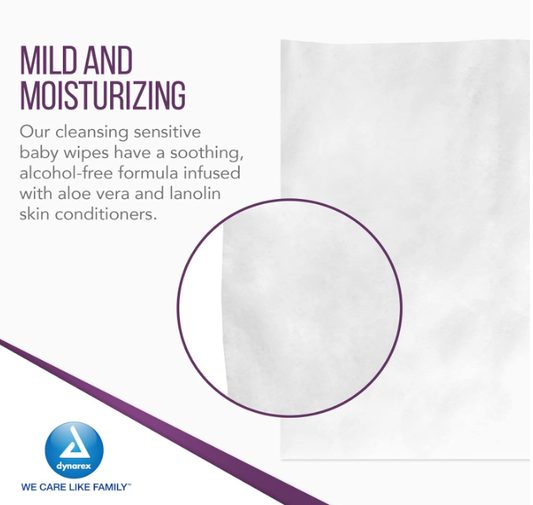 DynaCare Baby Wipes Unscented Tub, 7" x 8", 12tub/case (960 Count)