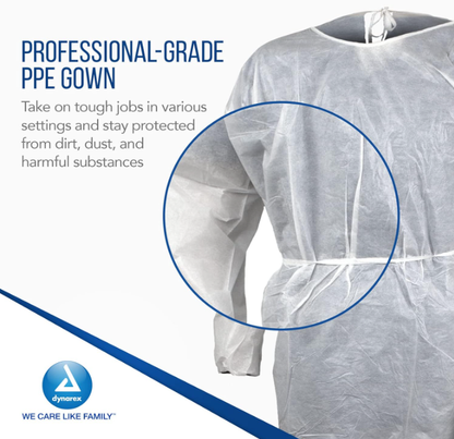 Dynarex Isolation Gown Poly - Coated Barrier, 7XLarge, White - 5ea/bx, 10bxs/case (50 Count)