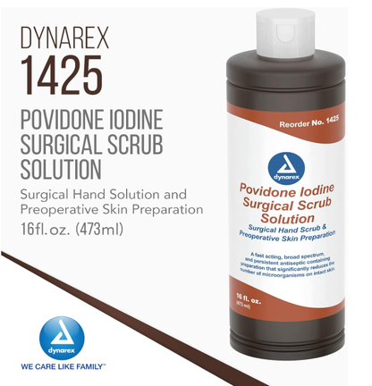 Dynarex Povidone Iodine Scrub Solution, 16 oz. Bottle - 24bot/case (24 Count)