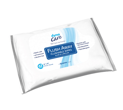 DynaCare Flushable Wipes - Junior, 5" x 8" Soft Pack, 12pks/case (504 Count)