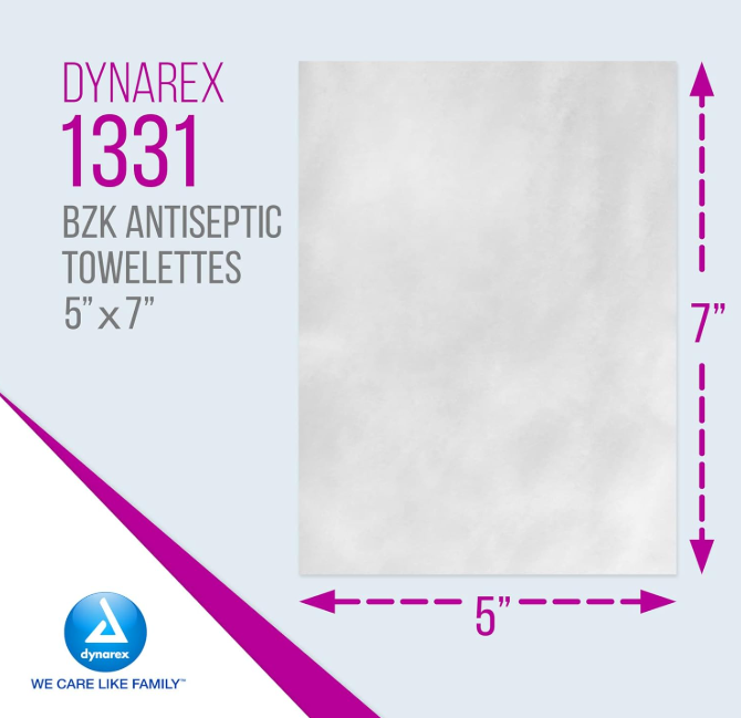 Dynarex BZK Antiseptic Towelettes, 5" x 7" (1000 Count)
