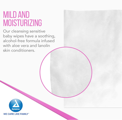 DynaCare Baby Wipes unscented w/ Plastic Lid, 7" x 8", 24pks/case (1920 Count)