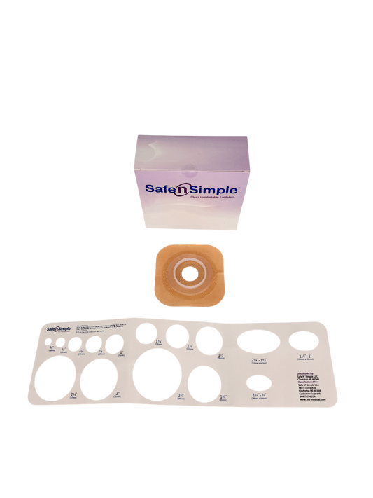 Safe N Simple 2-Piece Wafer Standard Wear with Tape Collar Beige 45mm 1 3/4" Flange with Pre Cut Stoma Opening (80 Count)