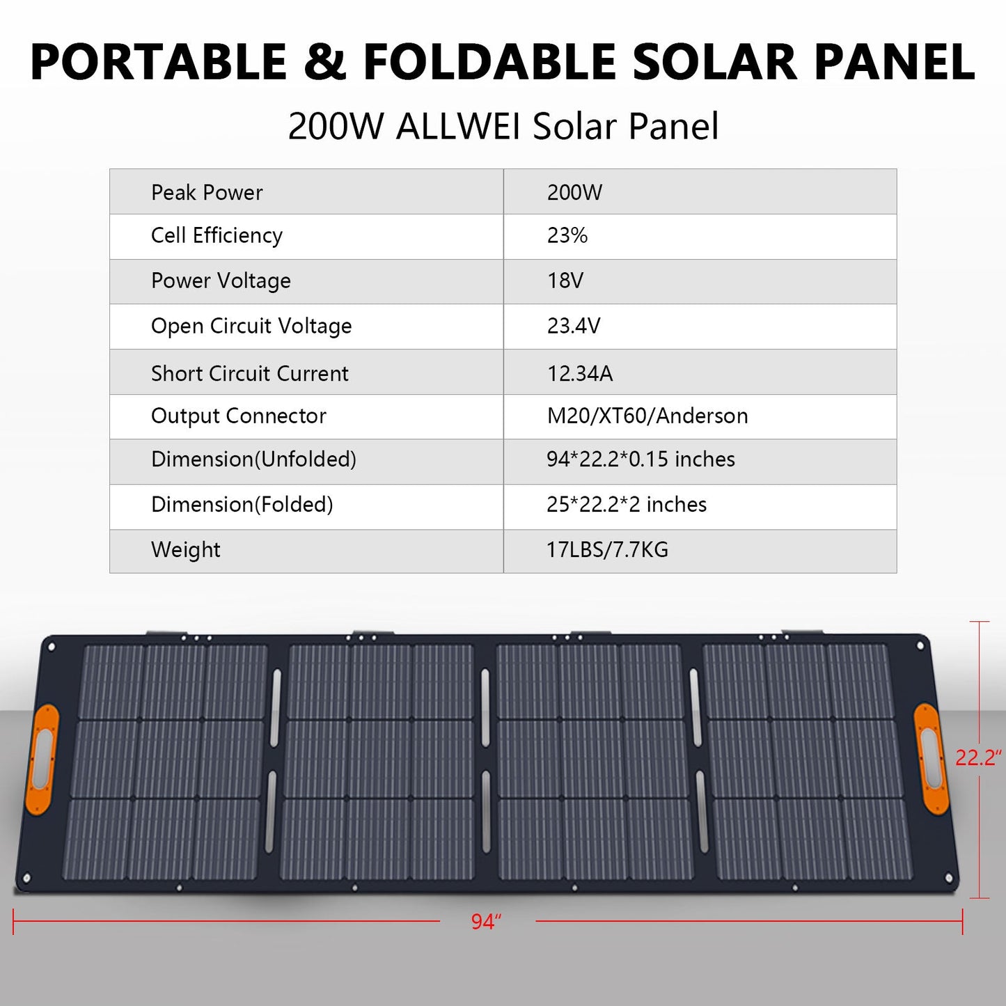 ALLWEI XY-200 200W Solar Panel for PPS1200 PPS2400
