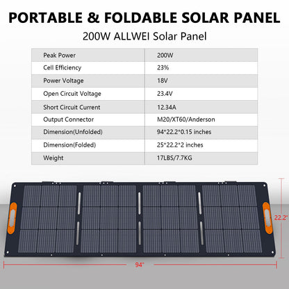 ALLWEI XY-200 200W Solar Panel for PPS1200 PPS2400
