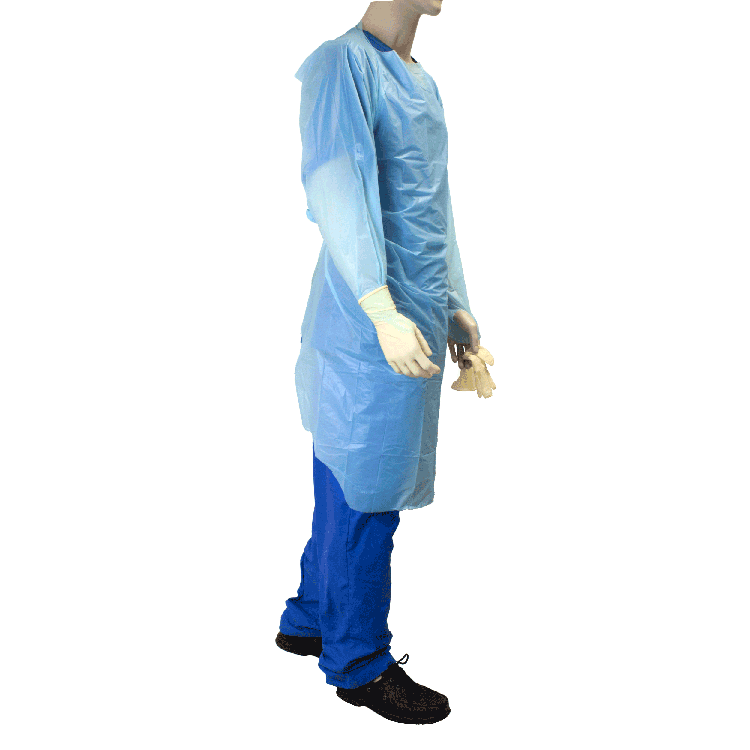 Dynarex CPE Thumb Loop Isolation Gown, Blue - 15ea/bx, 5bxs/case (75 Count)