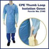 Dynarex CPE Thumb Loop Isolation Gown, Blue - 15ea/bx, 5bxs/case (75 Count)