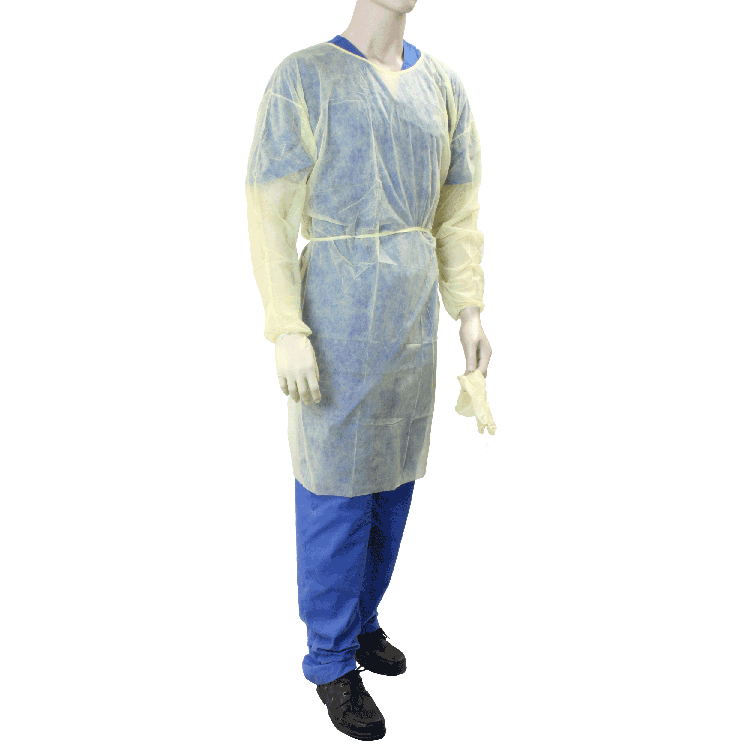 Dynarex Isolation Gown Fluid Resistant, Universal, Yellow - 5ea/bx, 10bxs/case (50 Count)