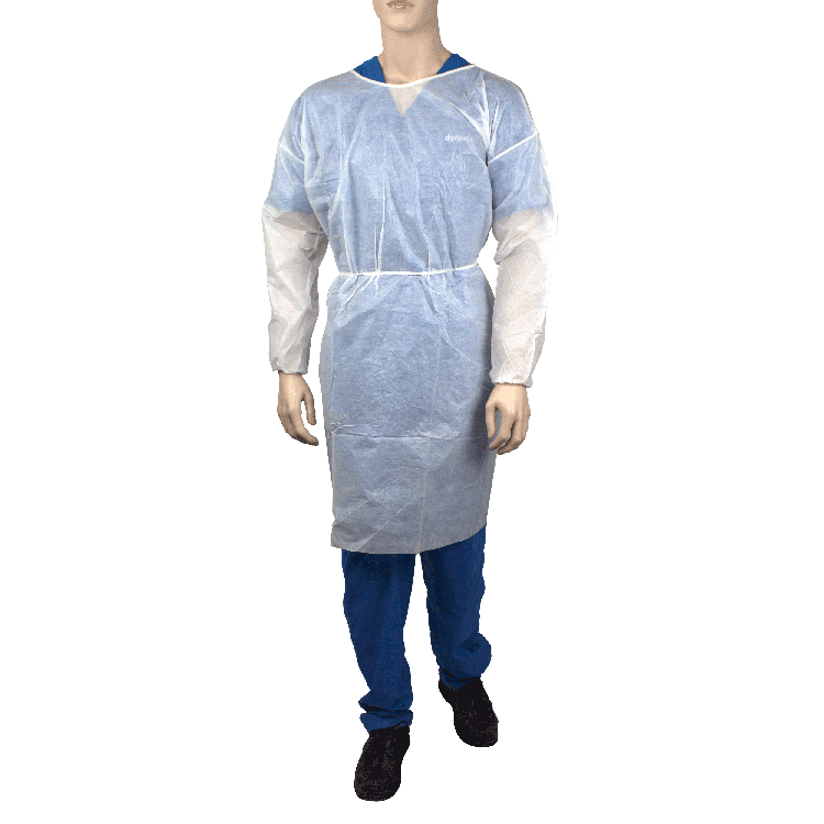 Dynarex Isolation Gown Poly - Coated Barrier, Universal, White - 5ea/bx, 10bxs/case (50 Count)