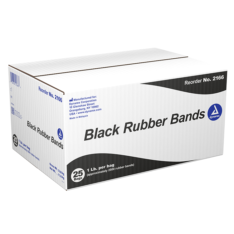 Dynarex Black Rubber Bands, 1 lb. bag, 25bags/case (25 Bags Count)