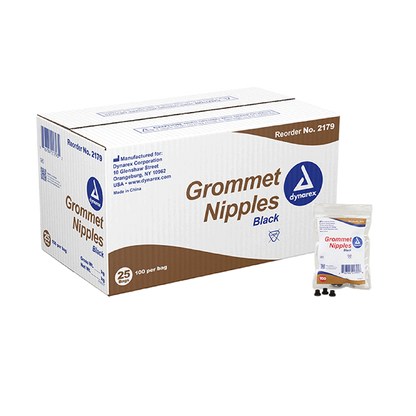 Dynarex Grommet Nipples, Black, 100ea/bag, 25bags/case (2,500 Count)