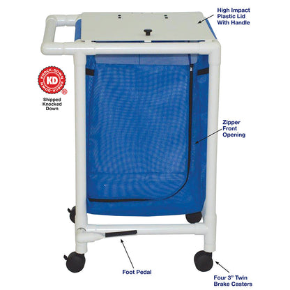 MJM International 218-S-FP Single hamper with mesh bag (43 gallon capacity per bag), 3" twin casters, zipper opening, push/pull handle & footpedal