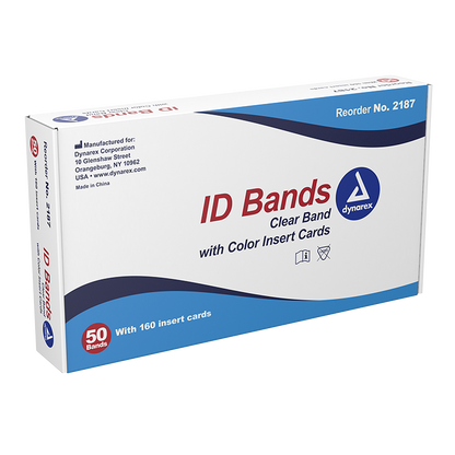 Dynarex ID Bands, Clear Band w/ Color Card Insert - 50ea/bx, 5bxs/cs (250 Count)