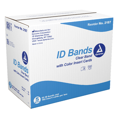 Dynarex ID Bands, Clear Band w/ Color Card Insert - 50ea/bx, 5bxs/cs (250 Count)