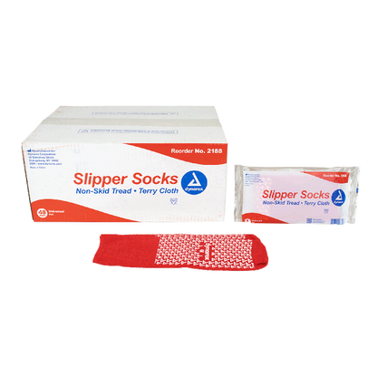 Dynarex One Side Universal Size Slipper Sock, Red, 48pairs/case (48 Count)