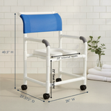 MJM International 122-3TW-SSDE Wide Shower Chair 22" Internal Width, 3" Twin Casters, Deluxe Elongated Open Front Soft Seat, 375 lbs Weight Capacity