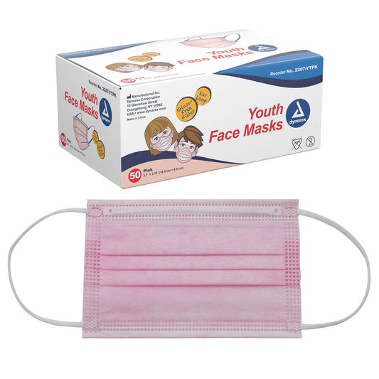Dynarex Youth Face Mask w/ Ear Loop - 50ea/bx, 12bxs/cs (600 Count)