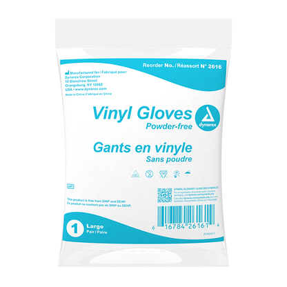 Dynarex Vinyl Exam Gloves In A Bag, 3 Mil Thick, Large, Powder-Free, Clear
