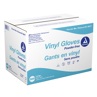 Dynarex Vinyl Exam Gloves In A Bag, 3 Mil Thick, Large, Powder-Free, Clear