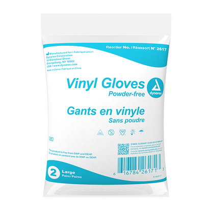 Dynarex Vinyl Exam Gloves In A Bag, 3 Mil Thick, Large, Powder-Free, Clear