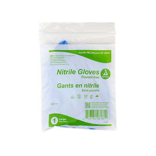 Dynarex Nitrile Exam Gloves In A Bag - Large Powder-Free, Blue - 1pr/bag, 500bgs/cs (500 Pairs)