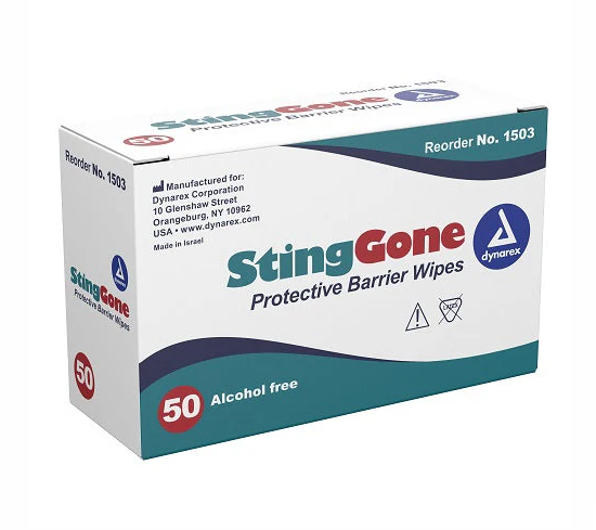 Dynarex StingGone Protective Barrier Wipes, 50ea/bx, 20bxs/case (1000 Count)