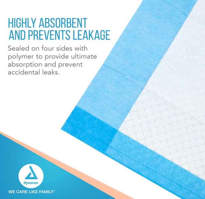 Dynarex Disposable Underpads, 23" x 36" (60g), 50ea/bag, 3bags/case (150 Count)