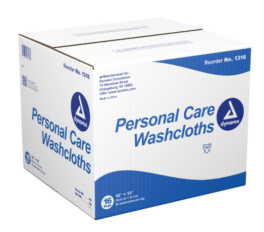 Dynarex Personal Care Washcloth, 12" x 13", 50ea/bx, 16bxs/case (800 Count)